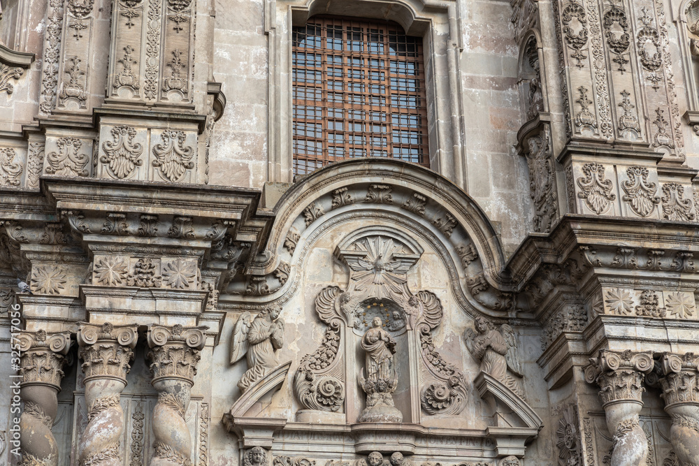 Church of the Society of Jesus, La Compania in Quito, Ecuador. Exterior facade detail