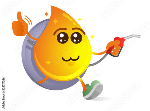 Funny vector cartoon character fuel drop for gas station. Cute mascot. Design for print, emblem, t-shirt, party decoration, sticker, logotype.