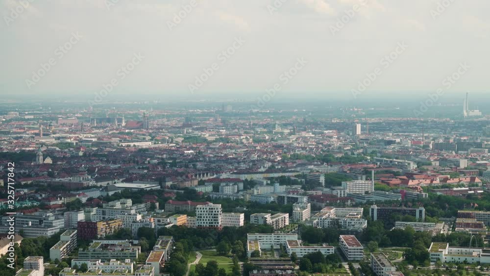 Locked down panoramic view of city center of Munich from tv tower towards Marienplatz, Munich, Germany Locked down panoramic view of city center of Munich from tv tower towards Marienplatz, Munich, Germany