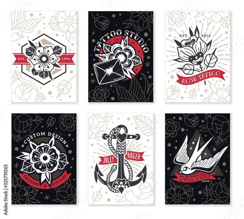 Old school traditional tattoo cards