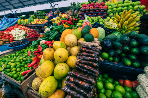 Traditional ecuadorian food market selling agricultural products and other food items in Cuenca, Ecuador, South America.