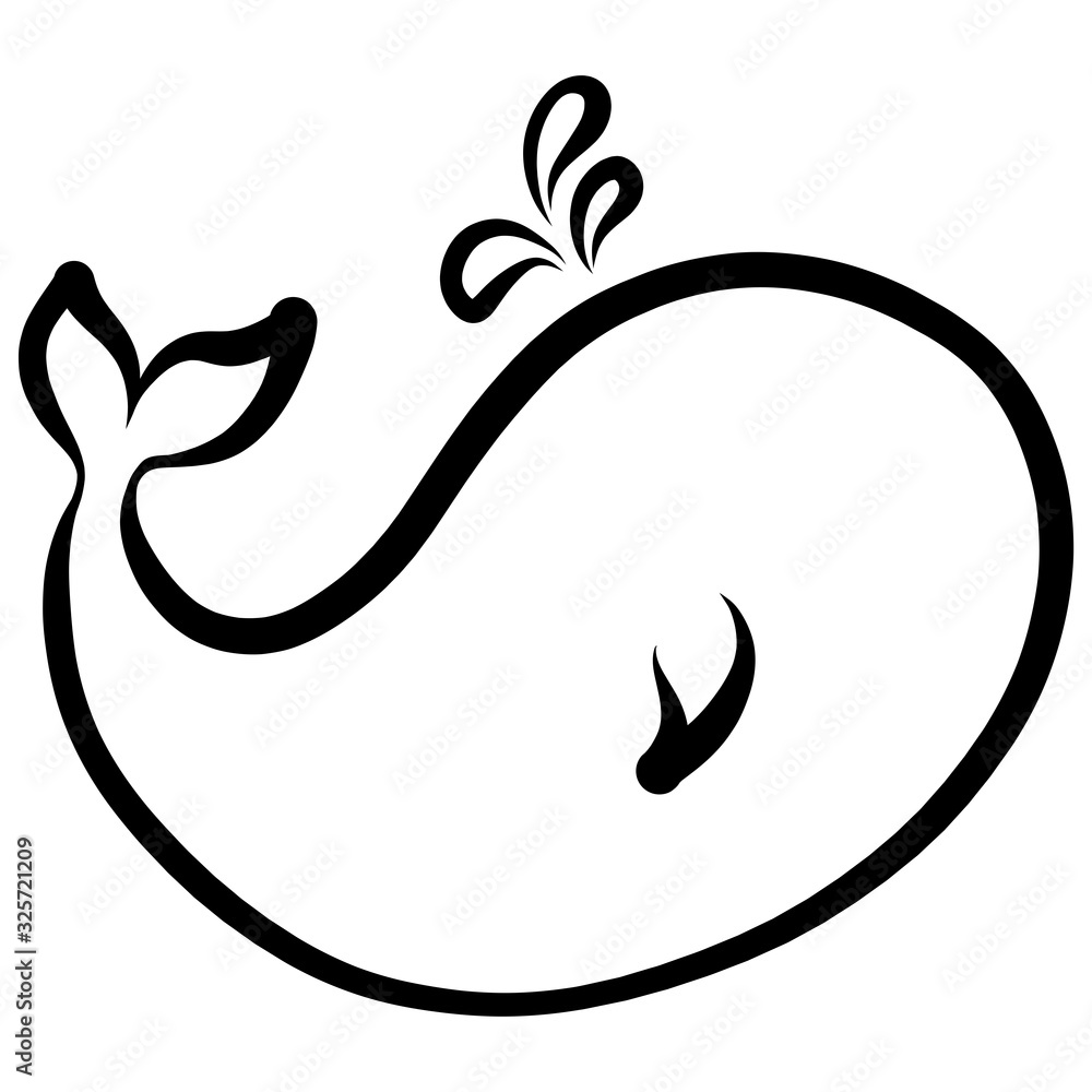 cute round whale with fountain, black outline cute round whale with fountain, black outline