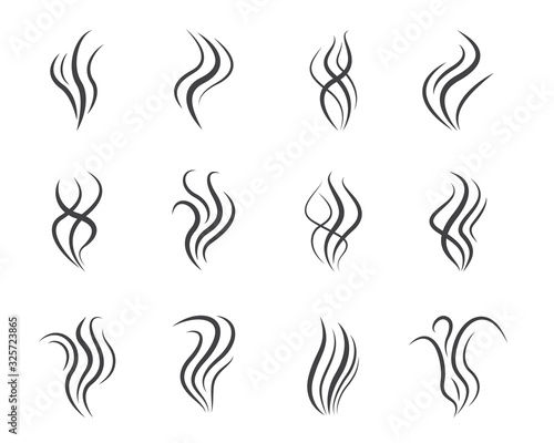 Set of smoke steam icons in silhouette design. Aroma smell signs