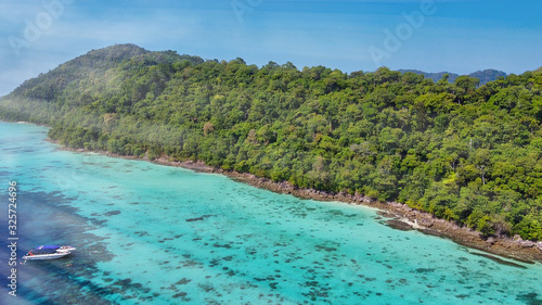Amazing aerial view of Surin Islands from drone on a sunny day  Thailand. Surin National Park