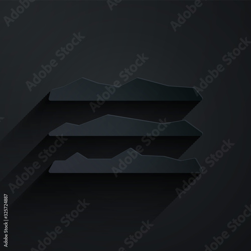 Paper cut Strips of cocaine or heroin drug icon isolated on black background. Paper art style. Vector Illustration