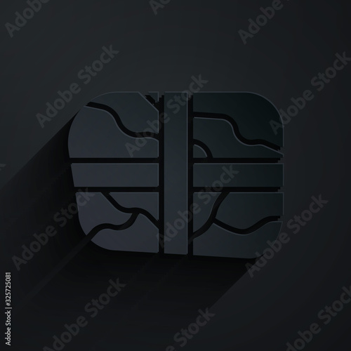Paper cut Package with cocaine icon isolated on black background. Health danger. Paper art style. Vector Illustration