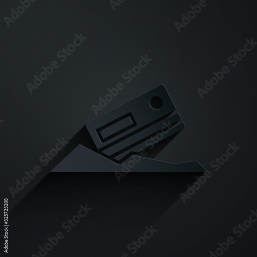 Paper cut Cocaine and credit card icon isolated on black background. Paper art style. Vector Illustration