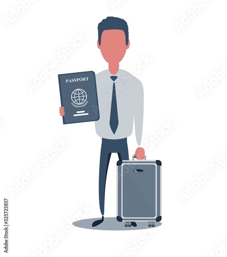 Businessman or clerk. Male character in trendy simple style with objects, flat vector illustration. Business concept. Isolated on white background.