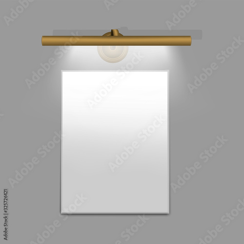 Horizontal wall tube light above the mirror. Modern interior lamp golden bronze color. Realistic vector illustration
