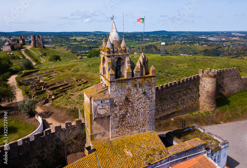 Panoramic view from drone of the castle Montemor o Novo. The Alcaides palace ruins. Evora district. Alentejo, Portugal photo