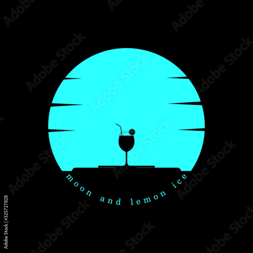 Design vector of a glass of lemon ice in an open space in the bright moonlight.