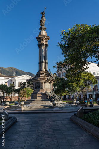 QUITO, ECUADOR - FEBRUARY 07, 2020: Plaza Grande and Metropolitan Cathedral, historic colonial downtown of Quito, Ecuador. South America. © Curioso.Photography