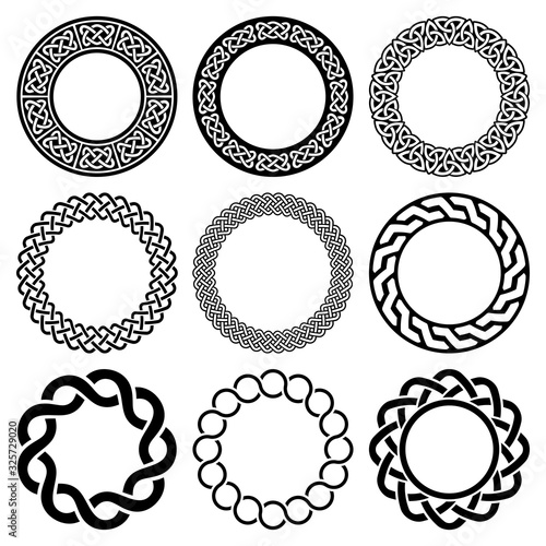 Irish Celtic vector mandala frame set, braided round pattern - greeting card and invititon background, St Patrick's Day design