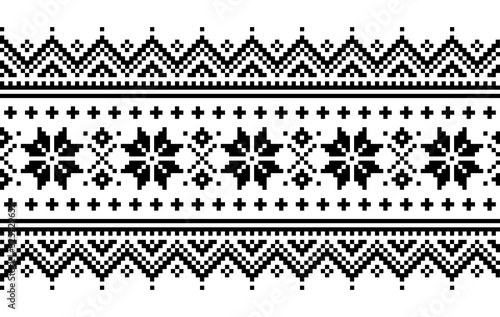 Christmas vector long seamless winter pattern, inspired by Sami people, Lapland folk art design, traditional knitting and embroidery