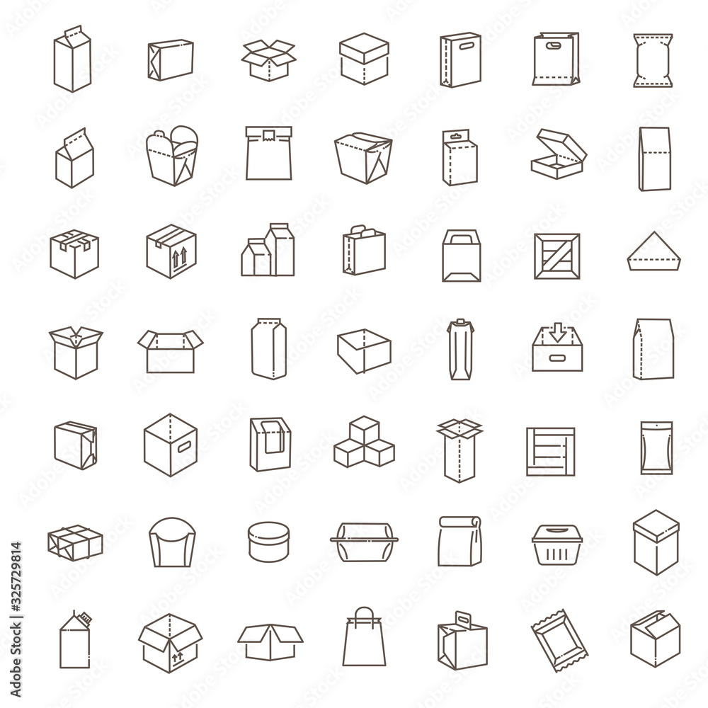Fototapeta premium Vector package types icon set in thin line style.Simple Set of Box Related Vector Line Icons