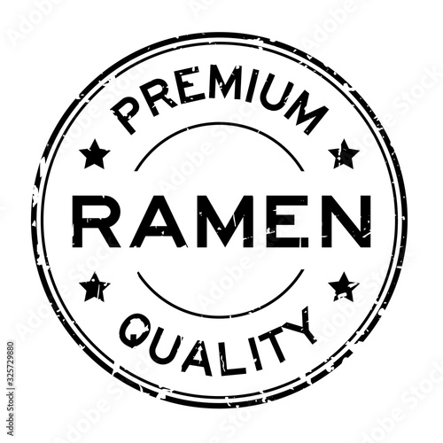 Grunge black premium quaity ramen word round rubber seal stamp on white background