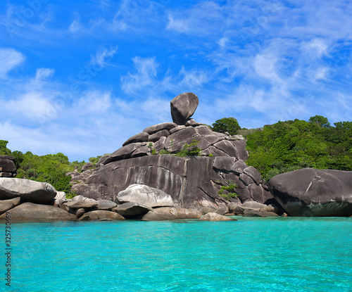 Sail rock, beautiful and famous landmark of Similan Island near Phuket in Thailand. Tropical background © Zzvet