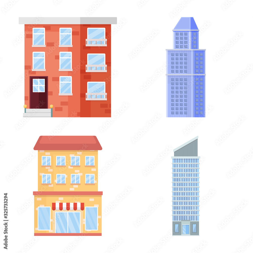 Isolated object of facade and building logo. Set of facade and exterior stock vector illustration. Isolated object of facade and building logo. Set of facade and exterior stock vector illustration.