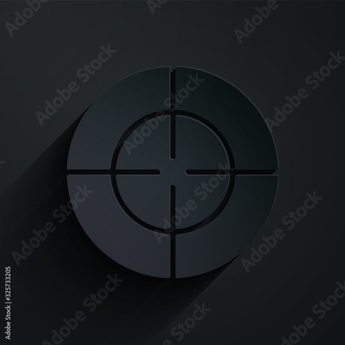 Paper cut Target sport icon isolated on black background. Clean target with numbers for shooting range or shooting. Paper art style. Vector Illustration
