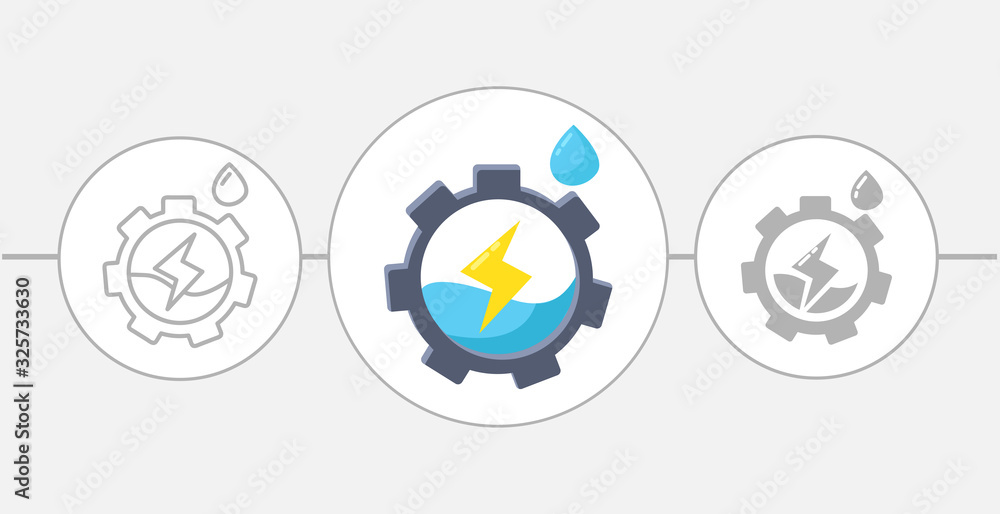 Gear wheel with water as logo. hydroelectric power flat icon Gear wheel with water as logo. hydroelectric power flat icon