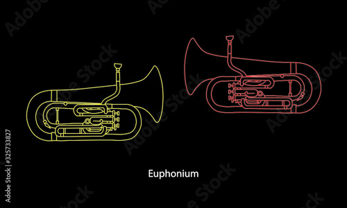 Red and yellow outline euphonium ensemble on a black background photo