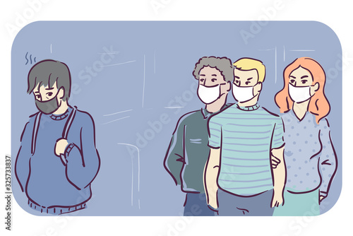 Pandemic People Discrimination Masks Illustration