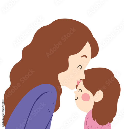 Girl Mom Kiss Kid Girl Fore...