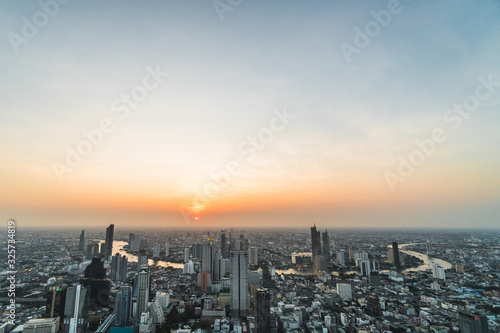 Aerial view of Bangkok city at sunset, from Mahanakhon SkyWalk, Thailand, Asia