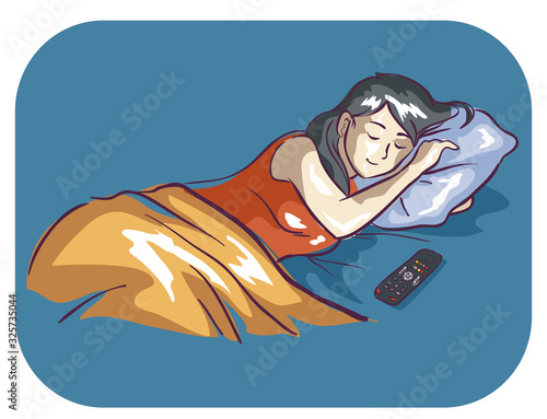 Girl Sleeping Remote On Ill...