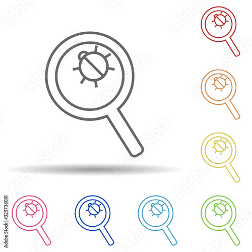 Beetle under a magnifying glass in multi color style icon. Simple thin line, outline vector of virus antivirus icons for ui and ux, website or mobile application