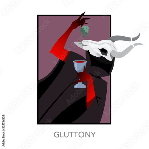 Seven deadly sins concept. Christian bible character with horn