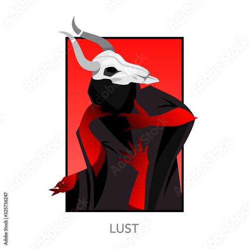 Seven deadly sins concept. Christian bible character with horn