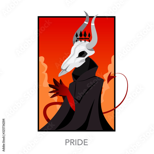 Seven deadly sins concept. Christian bible character with horn
