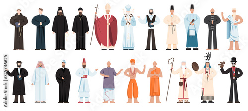 Set of religion people wearing specific uniform. religious figure