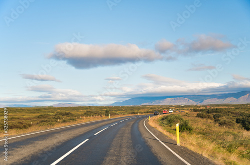 Beautiful landscape scenario with dramatic sky along the ring road, route 1 in Iceland