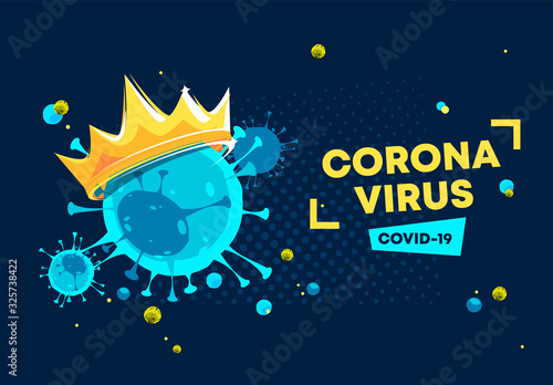 Vector illustration of the Golden-crowned coronavirus bacteria, dangerous COVID-19 virus