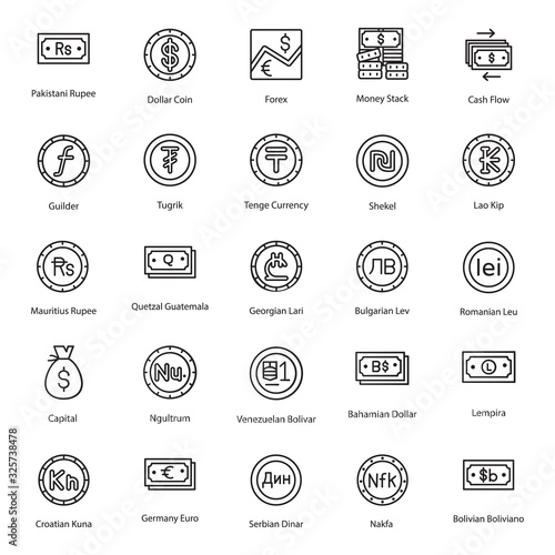  Editable Worldwide Currencies Line Vectors Pack  photo