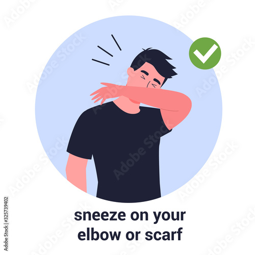 Man sneezing. Virus prevention and protection. Coronovirus alert.
