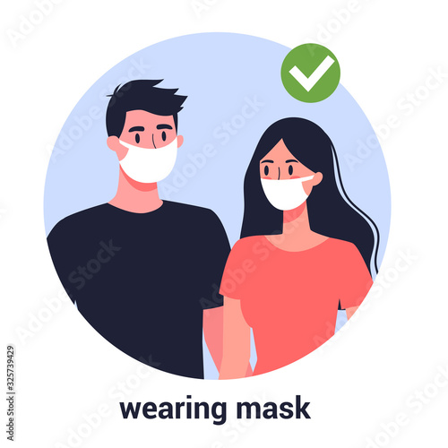 Woman and man in facial mask. Virus prevention and protection.