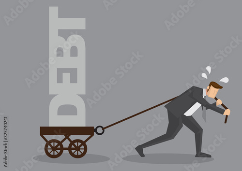 Businessman Carrying Heavy Debt Vector Illustration