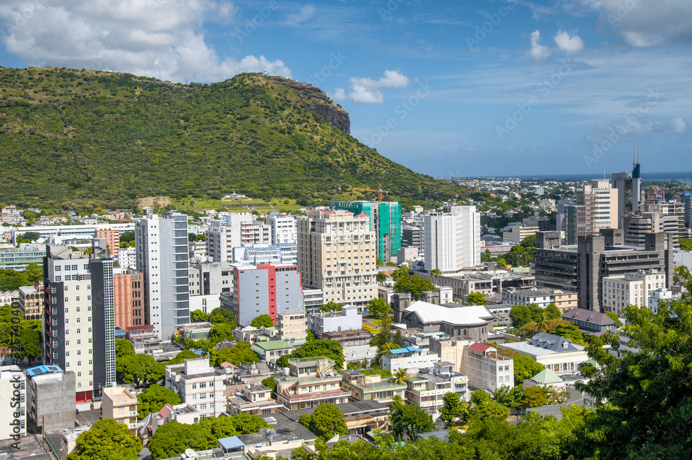 Obraz premium Aerial view of Port Louis skyline from city hill