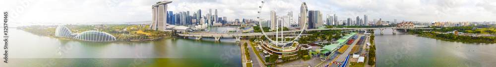Singapore skyline. Panoramic view from drone at sunset Singapore skyline. Panoramic view from drone at sunset