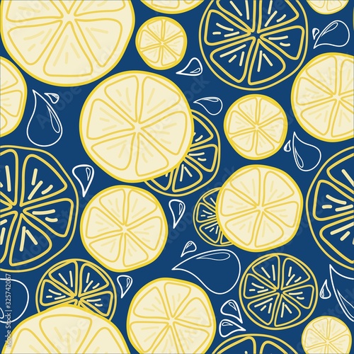 Seamless Pattern with juicy slices of lemon