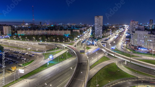 Road interchange of People Militia street, Mnevniki street and avenue Marshal Zhukov timelapse in Moscow at night photo