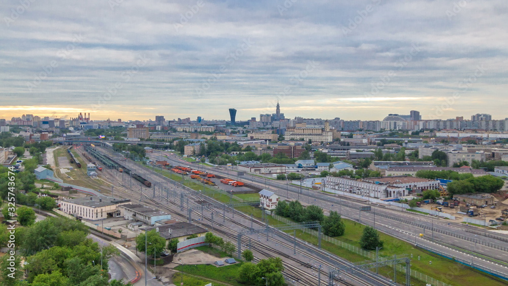 Moscow timelapse, evening view of the third transport ring and the central part of Moscow's rings, traffic, car lights