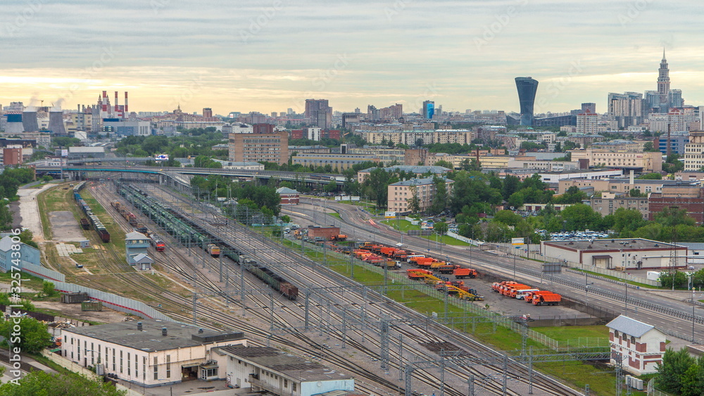 Moscow timelapse, evening view of the third transport ring and the central part of Moscow's rings, traffic, car lights