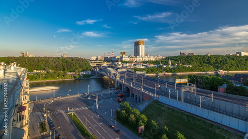 Canvas Print Evening view at the Russian Academy of Sciences timelapse and Novoandreevsky Bridge over the Moscow River