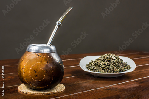 calabash and green tea on the table