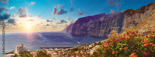 Los Gigantes Cliff, Canary Islands, Tenerife, Spain.Scenery landscape in Canary island.Sea and bech photo
