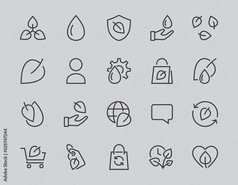 Ecology Icon Set, Vector lines, contains icons such as photosynthesis, Enviroment protection, Eco-friendly package, growth time, Editable stroke, perfect 48x48 pixels, White background Ecology Icon Set, Vector lines, contains icons such as photosynthesis, Enviroment protection, Eco-friendly package, growth time, Editable stroke, perfect 48x48 pixels, White background